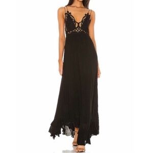 Free People Black Adella Maxi Dress with Lace Detail